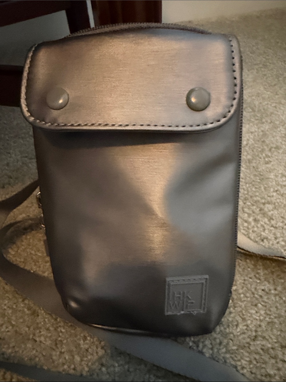 Matte Silver Crossbody Bag with adjustable strap by IHKWIP- fits iPhone 17 Promx